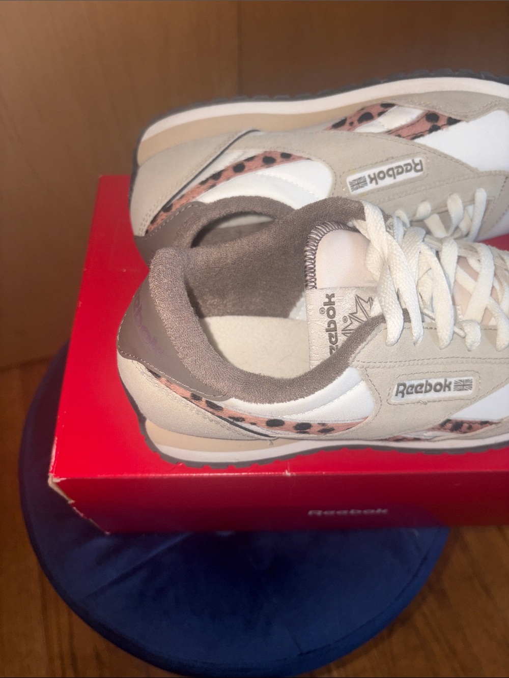 Reebok Women's Beige & White Sneakers with Leopard Trim - Picture 8 of 8